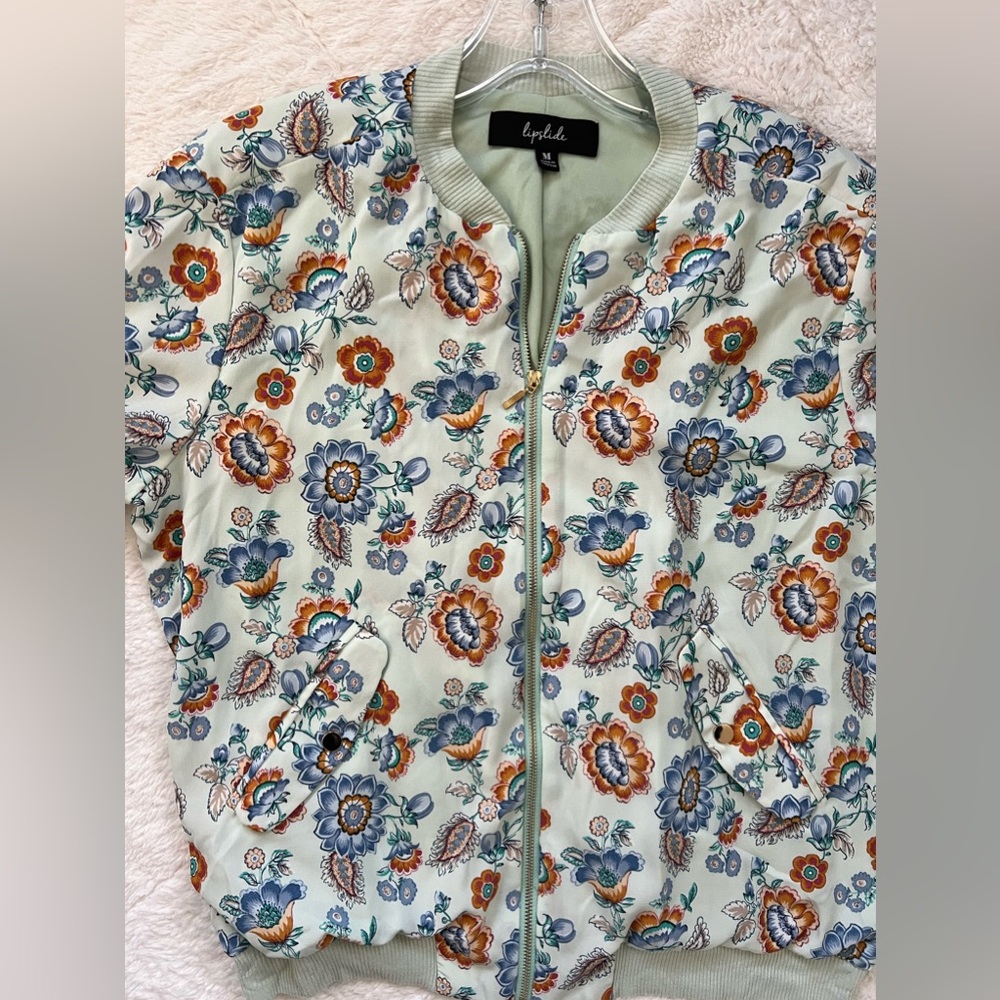 Lipslide Mint Green Floral Zip-Up Sweater